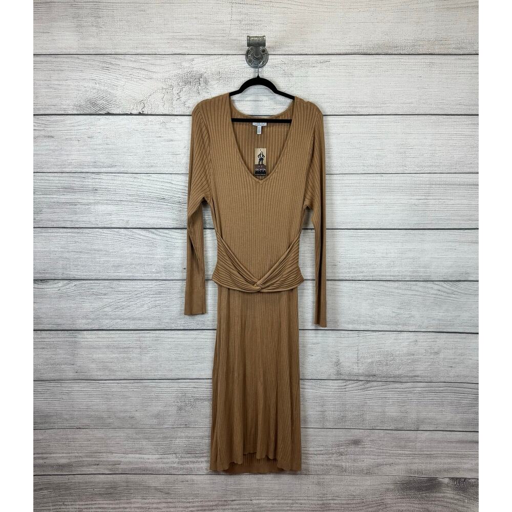 Sofia Jeans By Sofia Vergara Tan Ribbed Cutout Back Column Midi Dress Size XXL